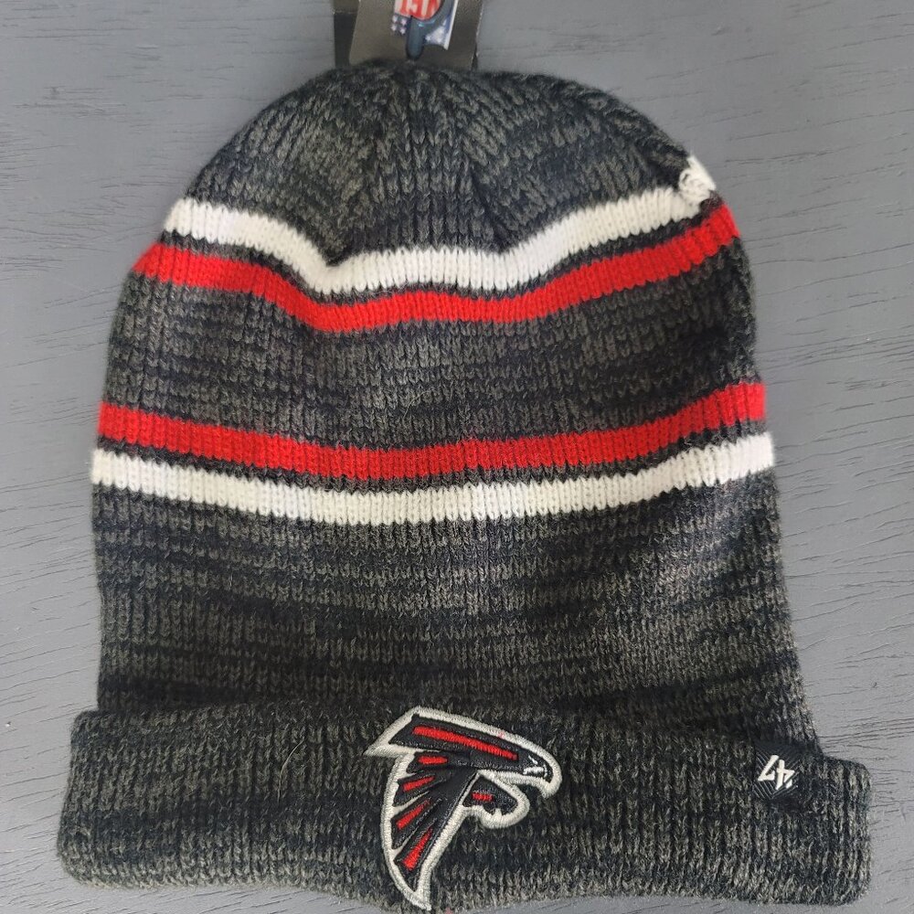 47 Brand Beanie Atlanta Falcons NFL Navy Pink Marled Stripe Cuff Knit Hat Cap